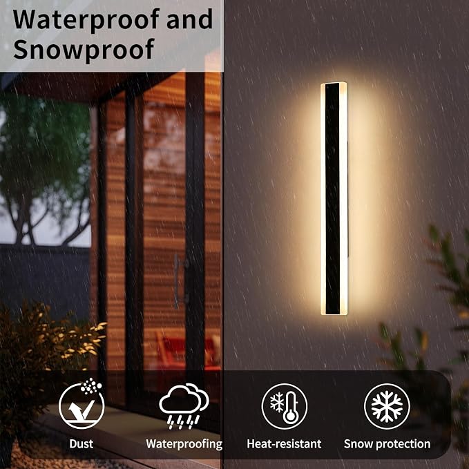Outdoor Wall Light Fixture, 31.4inch Black Modern Linear Exterior Sconce, IP65 Waterproof Dimmable 3000K-6000K with Remote Control, Wall Mount Garage Lighting for Porch, Patio, Yard, House