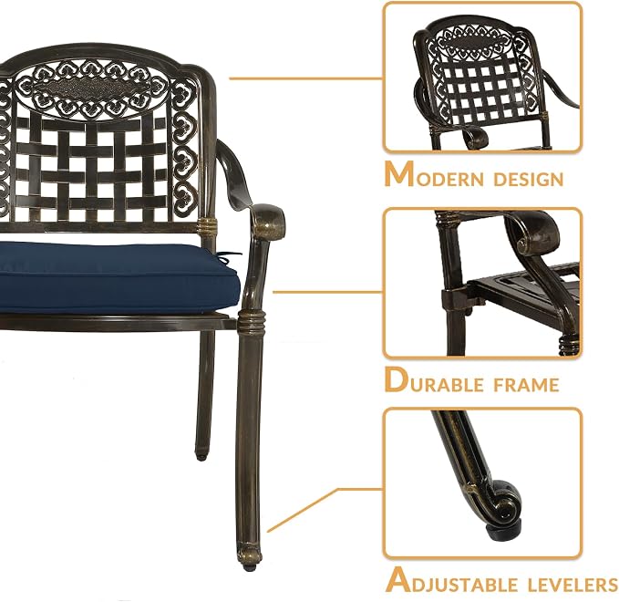 9-Piece Patio Dining Set, Outdoor Patio Table and Chair Set of 84” Oval Cast Aluminum Dining Table with Umbrella Hole and 8 Outdoor Dining Cushion Chairs, Patio Funiture Set for Garden, Navy