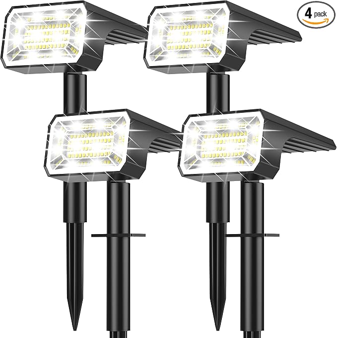 Solar Spot Lights Outdoor, 4 Pack Solar Landscape Lights with 100 LEDs Each, 4 Lighting Modes, IP65 Waterproof, 2-in-1 Adjustable Solar Spotlights for Yard Garden Pathway Driveway(Cool White)