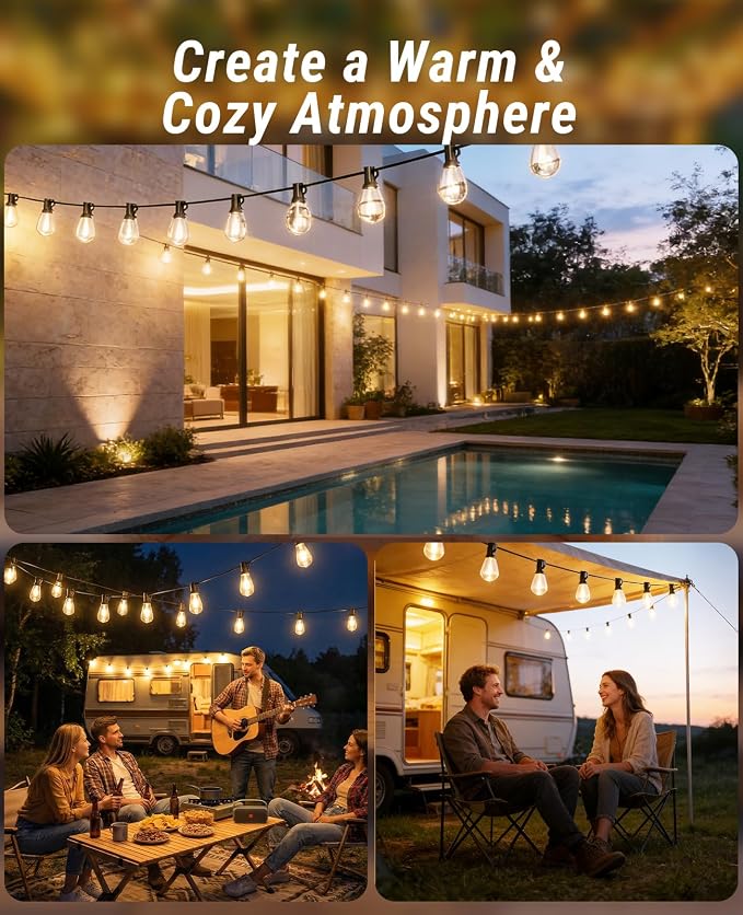 120FT Outdoor String Lights with Remote, LED Patio Lights with 45+2 Waterproof S11 Bulbs, Outside Dimmable 2700K Warm White, Timer & 3 Modes,for Backyard Garden Deck Porch Balcony Gazebo Party Decor