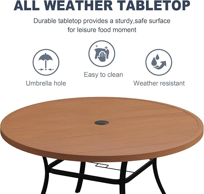 VICLLAX 9 Pieces Outdoor Dining Set, Patio Furniture Set Includes 60" Round Metal Table W/ 1.9" Umbrella Hole and 8 Padded Textilene Swivel Chairs for Porch, Lawn, Garden, Backyard