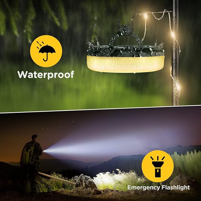 Camping String Lights 4 in 1, 32.8FT Quick Storage 8 Modes Protable | Rechargeable Fairy Tent Lights String , Hanging Waterproof LED Lamp for Outdoor Indoor Patio Awning Decor Camping Essentials