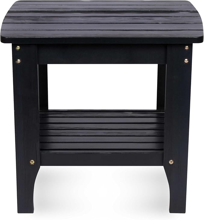 Shine Company Long Island Rectangular Solid Wood End Table, Outdoor Adirondack Side Table, Black