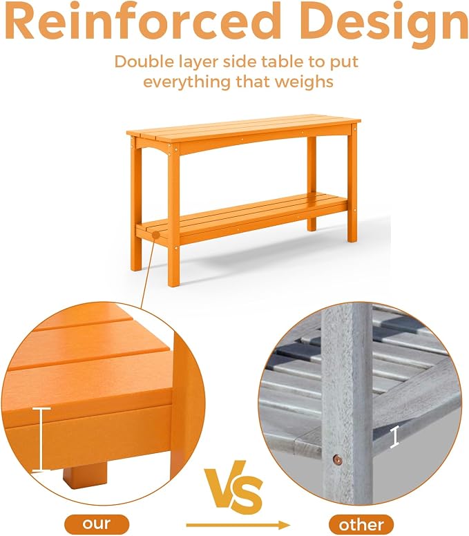 Costaelm Outdoor Plant Stand, 2-Tier Small Outdoor Table, Outdoor Side Tables for Patio or Indoor, Patio Table for Pool, Porch, Weather Resistant Easy Maintenance, Orange