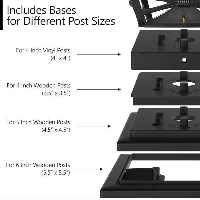 Davinci Lighting Renaissance Solar Outdoor Post Cap Lights - Includes Bases for 4x4 5x5 6x6 Posts - Bright LED Light - Slate Black (12 Pack) | Slate Black, fence/deck/garden/patio posts, UV fade-protected plastic, auto-on, 7-8h runtime, cordless, IP44,...