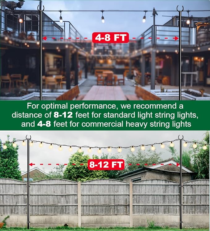 10ft String Light Pole for Deck Fence, Light Pole for Outdoor String Light, Perfect for Garden, Backyard, and Patio Lighting Stand for Parties, Wedding - Matte Black Finish - 1 Pack