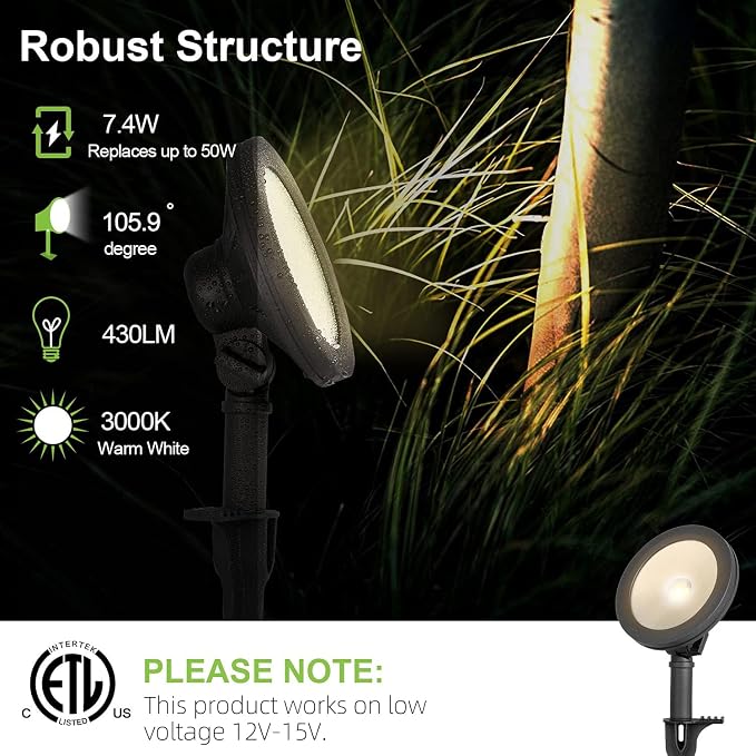 hykolity Low Voltage LED Landscape Wall Wash Light, 12V Outdoor Spotlight | Die-Cast Aluminum, Waterproof Pathway Lights, 7.4W 430LM, Black Outdoor Landscape Lighting for Tree, Building, 6 Pack