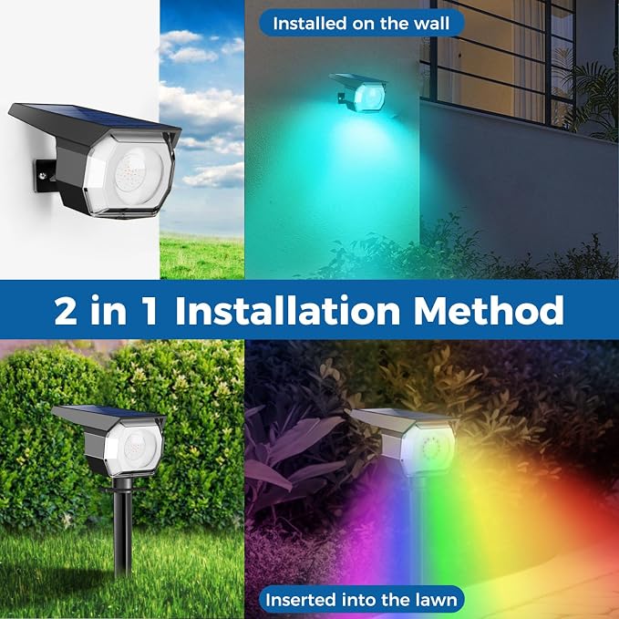 Solar Spot Lights Outdoor Color Changing, Halloween RGB Spotlights | 6 Pack/7 Modes, Waterproof, Solar Powered, Landscaping, Lighting for Outside Pathway Yard Wall Garden Walkway
