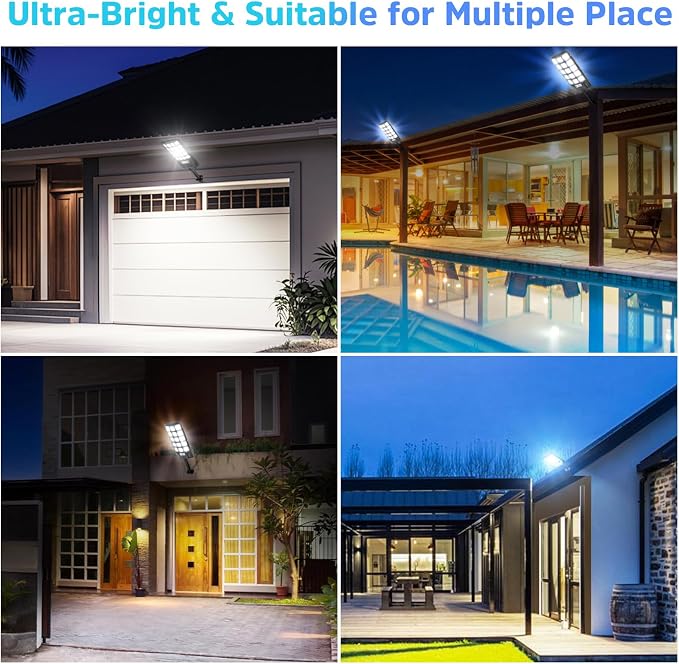 4 Pack Solar Street Lights Outdoor Waterproof, 6500K 20000LM Wide Angle Solar Powered Flood Light with Motion Sensor & Remote Control,Dusk to Dawn Commercial Solar Outdoor Light for Parking Lot