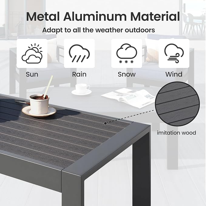 FansaFurn All-Weather Aluminum Outdoor Coffee Table, Modern Rectangle Patio Coffee Table for Balcony Garden, Deep Grey