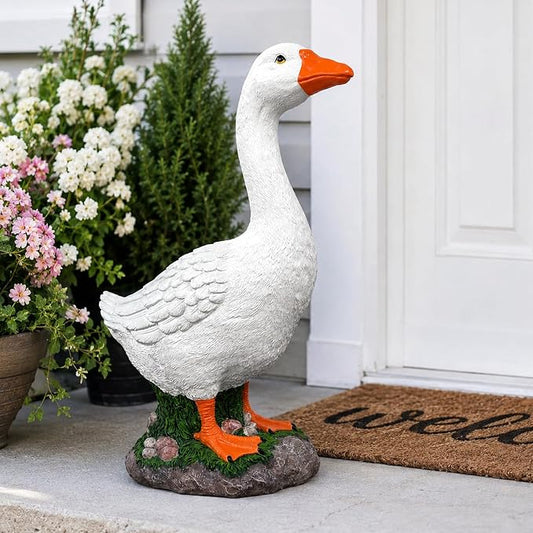 23 Inch Porch Goose Statue, Large White Resin Goose Outdoor Garden Decor with Realistic Feather Details - Indoor Outdoor Yard Lawn Patio Decoration, Perfect Housewarming Gift (23 Inch)