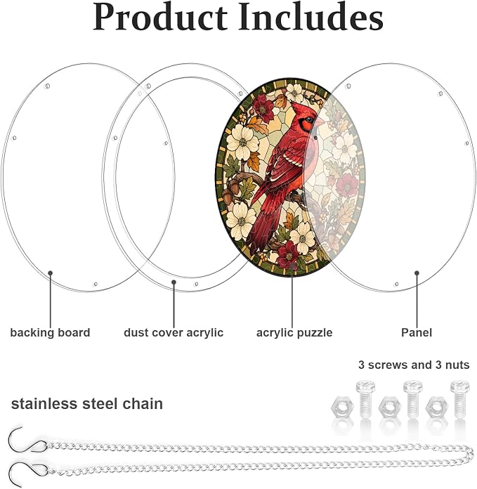 Acrylic Puzzle Suncatcher, Sun Catchers Puzzle for Window Hanging | 8.9 Inch Northern Cardinal DIY Suncatcher Puzzle Gifts for Adults, Women, Men, Wife, Mom, Birds Lover, Home & Garden Decor