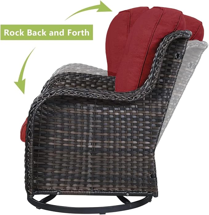 HUMMUH 10 Pieces Patio Furniture Set with Fire Pit High Back Wicker Outdoor Furniture Set Swivel Rocker Chairs 3-Seater Couch for Porch,Deck,Backyard