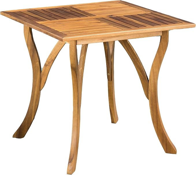 Christopher Knight Home 5 Piece Outdoor Dining Set Acacia Wood Square Table and 4 Light Brown Wicker Chairs with Cream Cushions Teak Finish Patio Furniture Set for Garden Backyard Balcony