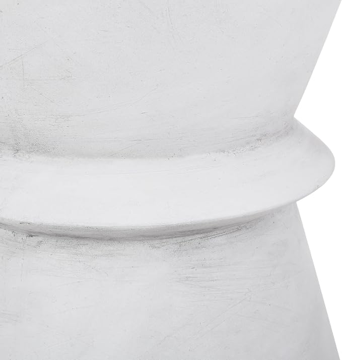 Outdoor Side Table 15.5" Hourglass Shape Lightweight Concrete-Look Outdoor Indoor Accent Table Decorative Garden Stools, for Patio Porch Living Room, White