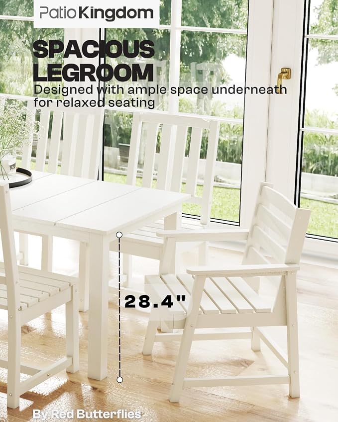 7-Piece Outdoor Dining Set with 11FT Umbrella for 6,White | 75.2'' HDPE table, chairs included, weather-resistant furniture with hole, ideal for lawn, poolside, yard, garden, deck