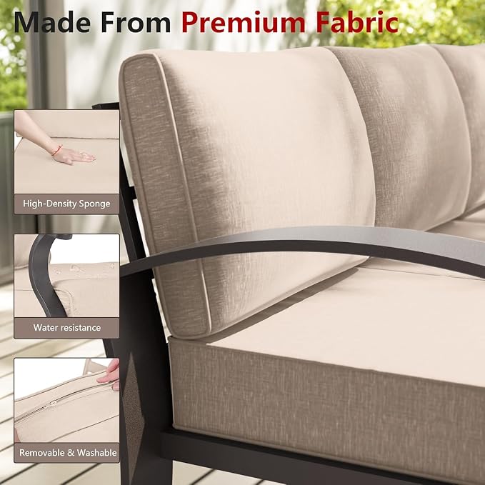 Patio Furniture Set 9-Seat Aluminum Armrest Sofa, Modern Outdoor Living Room Set with 2 Swivel Chairs, 5.1" Cushions, High Backrest & 2 Footstools, Backyard, Poolside - Sand