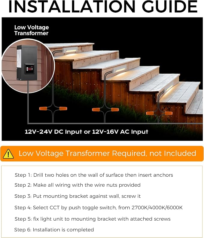 CLOUDY BAY [6 Pack] Low Voltage 12-24V LED Step Lights Outdoor,2.5W Landscape Cutoff Stair Riser Light,Outside Accent Lighting Fixtures,Wet Location,White