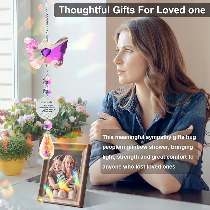 Unique Memorial Sympathy Gifts for Loss Loved One,Bereavement Gift Idea Crystal Rainbow Maker Butterfly Suncatcher in Remembrance Gifts for Grief Sorry for You Loss Mum Dad