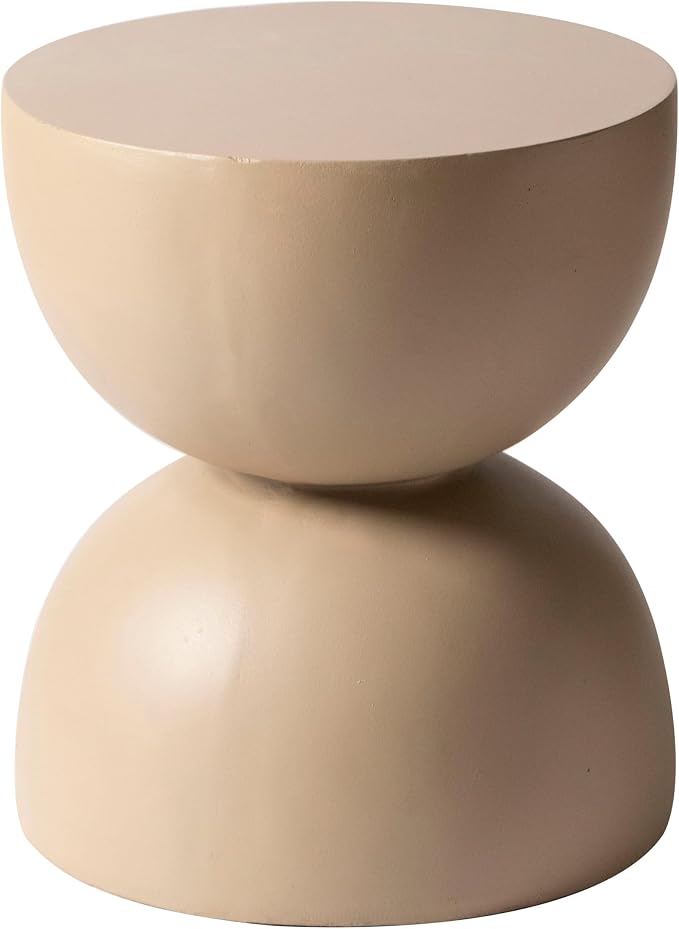 LeisureMod Minimalist Side Table, Fiber stone Round Hourglass Accent End Table Stool for Outdoor Patio, Indoor Home, Living Room Sofa, Weather-Resistant, Sage Series in Beige