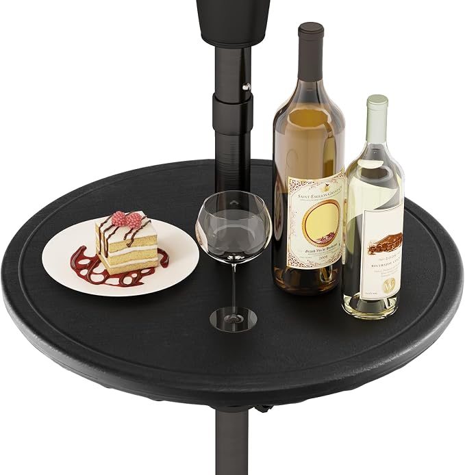 Tangkula 20” Outdoor Adjustable Umbrella Table, Round Umbrella Table Tray w/ 1.5” Umbrella Hole, Faux Wood Grain, Portable Round Table Top for Backyard, Poolside, Beach, Garden, Patio