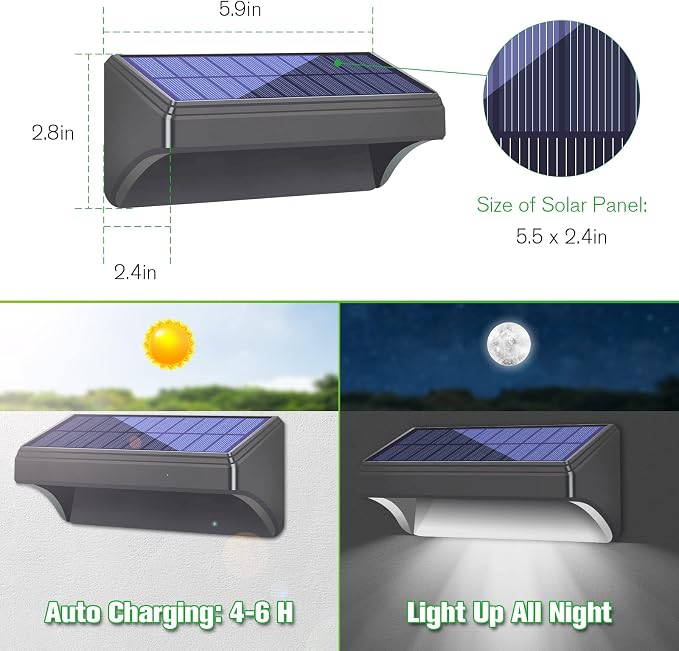 Bridika Solar Fence Lights - Outdoor Waterproof Warm White & Daylight White LED Solar Lights for Backyard, Deck, Stair Handrail and Wall (8 Packs, Plus Size)