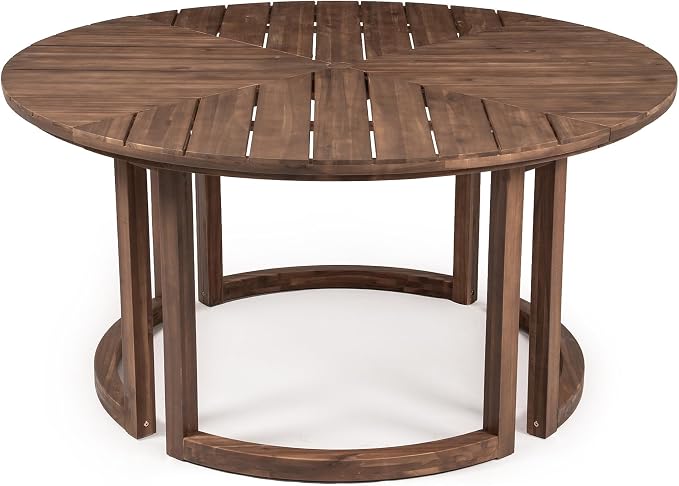 VilroCaz Acacia Wood Outdoor Dining Set for 6, All-Weather Outdoor Round Dining Table with 1.96" Umbrella Hole and 6 Armchair& Removable Cushions for Patio Backyard Pools (Mocha-2.14)