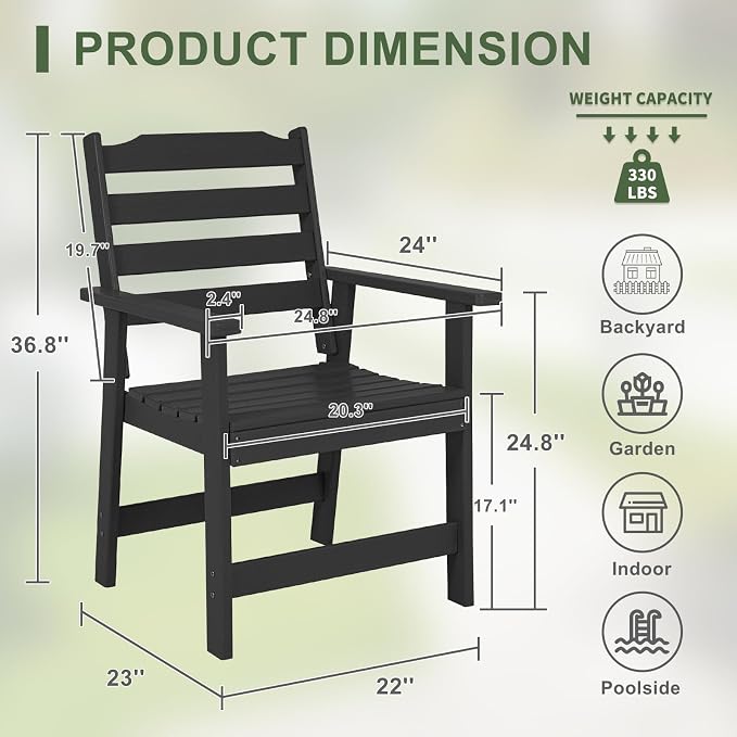 FUNBERRY Outdoor Dining Chairs Set of 4, HDPE Patio Chairs for Outside | Wood-Grain, HDPE All Weather, No Rot or Rust or Crack, UV Fade Shield, 330LBS Weight Capacity, Easy-Clean for Outside