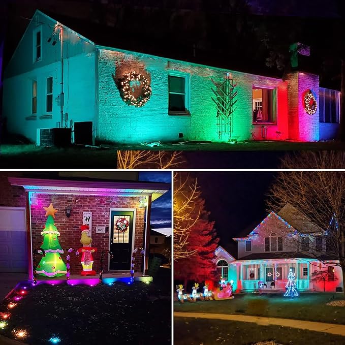 Spotlights Outdoor, RGB Color Changing Landscape Lights 12W 800lm 120V Plug in LED Spot Lights with Remote, IP66 Waterproof Outdoor Lights for Tree Yard House Flag Garden, 46.5ft Cord, 4 Pack