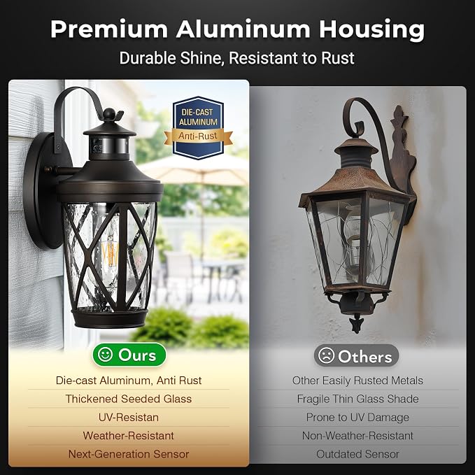 VIANIS Outdoor Motion Sensor Light, Brown Exterior Lighting Fixtures, Oil Rubbed Bronze Outside Lights for House, Waterproof Outdoor Lanterns for Porch, Anti-rust Dusk to Dawn Sensor Wall Mount Sconce | Wall Mount Lanterns, Waterproof Coach Lights, Ant...