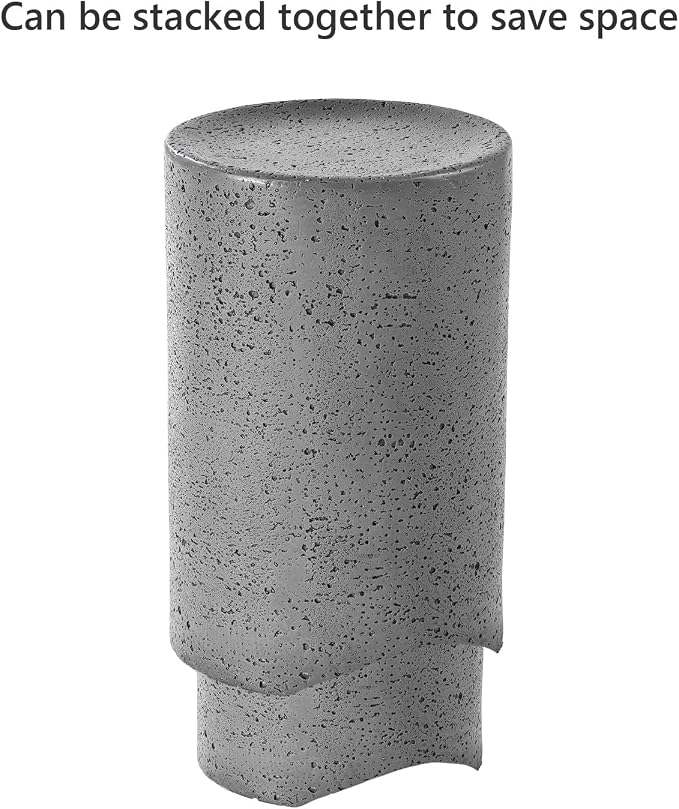 COSIEST Concrete Outdoor Side Table, Set of 2 Round End Tables, Decorative Garden Stools for Indoor Outdoor, Patio Accent Side Table w Spotted, Nesting, Dark Grey