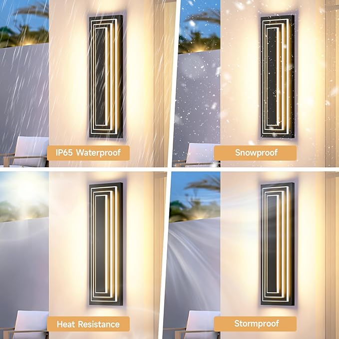 Outdoor Wall Lights,3-ier Large Exterior Lighting Fixtures 23.6 in | Modern Outdoor Wall Sconce For Front Porch,Garage, Waterproof LED 3000K Warm White 36W Light Bead, 360° Angle,1 Pack