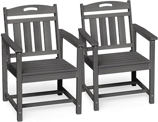 Ciokea HDPE Outdoor Patio Dining Chairs Set of 2, All-Weather Porch Chair with Wide Seat, Durable Outdoor Furniture for Backyard, Garden, Lawn & Poolside, Grey