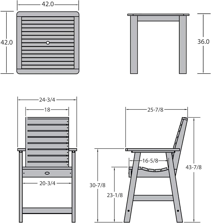 Highwood Weatherly 5 Piece Square Counter Height Outdoor Dining Set, Federal Blue