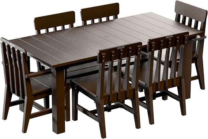 Breeo X Series 7pc Dining Table - 35"x72" Dining Table 6, 2 Arm Chairs, & 2 Side Chairs - Outdoor Patio Furniture Set - Weather-Proof Patio Sets for Outdoor, Backyard, Outside - Brazilian Walnut