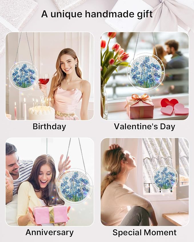 Acrylic Suncatcher Puzzle, Azure Bloom Whisper-7.4 in | DIY Suncatcher Puzzle Kits for Adults, Acrylic Jigsaw Puzzle Suncatcher, Garden&Window Hanging Decor, Unique Gift