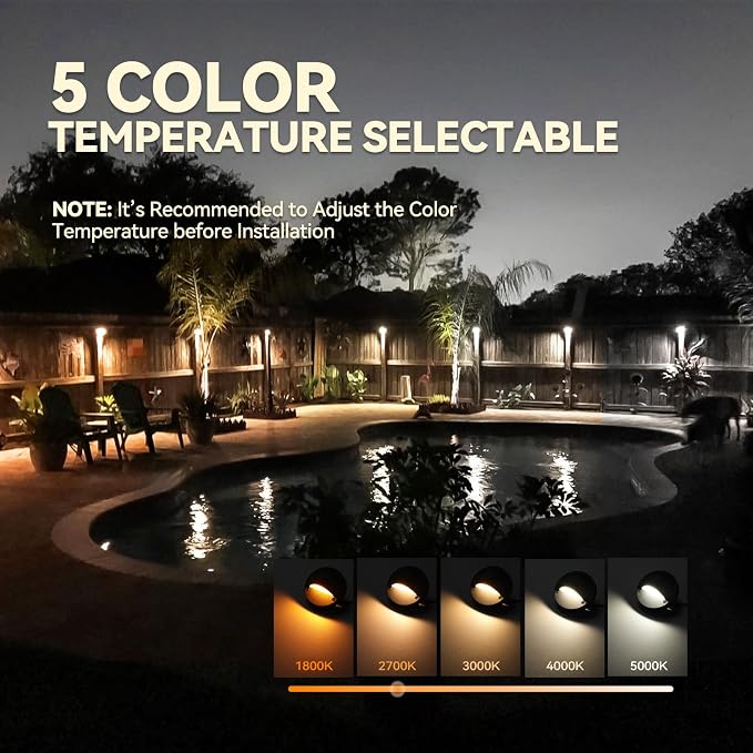 LEONLITE 12-Pack 5CCT 3.74inch Low Voltage LED Deck Lights, Black | 180LM, 12-24V AC/DC, CRI90, UL Listed, Die-cast Aluminum Housing, Frosted Glass Lens, 1800K/2700K/3000K/4000K/5000K