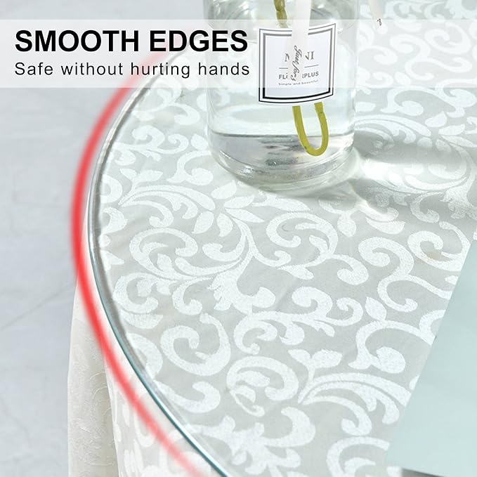 60“ Tempered Glass Table Top Round Transparent Table Surface 3/8'' Thick Pencil Polished Edge Multipurpose for Dining, Coffee, Restaurant and End Table (60 inch)