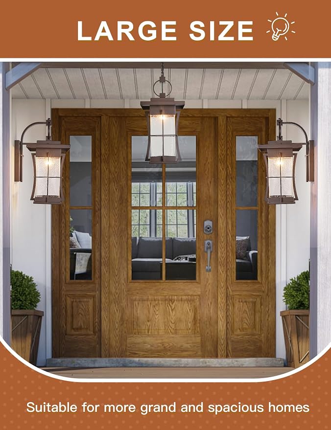 18" H Extra Large Porch Sconce Oil Rubbed Bronze Large Exterior Wall Lantern Deep Brown Outside House Lamps Waterproof Mission Outdoor Lighting with Seeded Glass for Villa Garage Coach Light