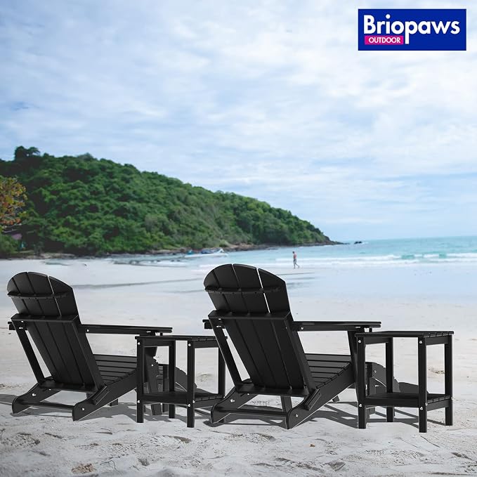 BRIOPAWS Outdoor-Side-Tables | Set of 4 | Small | HDPE Plastic | Patio End-Table | 2-Shelf Adirondack Outside Tables | All Weather | for Poolside Front Porch Indoor Living Room | 14" x 13" | Black
