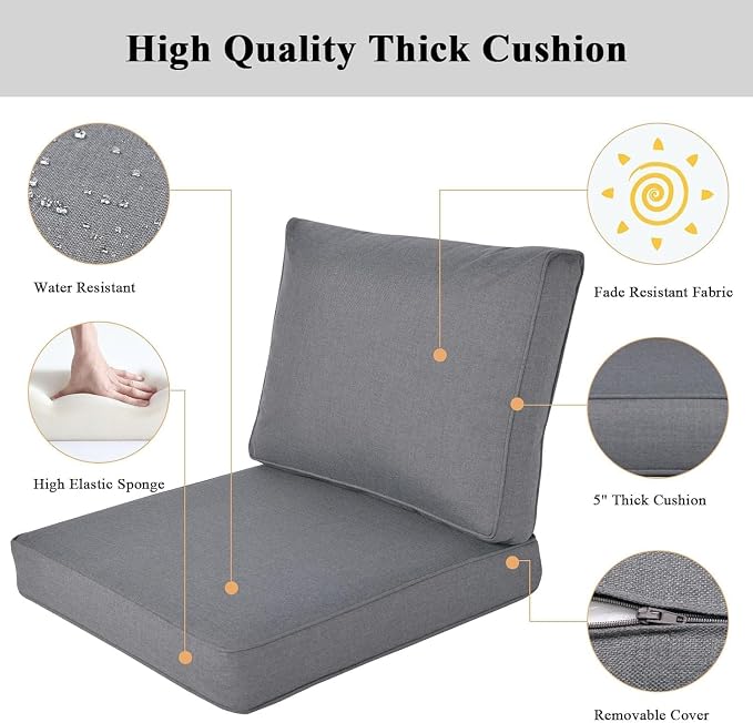 Patio Furniture Set, Aluminum Outdoor Couch L Shaped Patio Sofa Set, All-Weather Modern Patio Couch Sofa and Teak Desktop Aluminum Table for Patio, Porch, Backyard (White Frame/Dark Grey Cushion)
