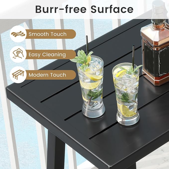 Tangkula 36" Patio Counter Height Bar Table, Rectangular High Pub Table with Sturdy Metal Frame and Adjustable Foot Pads, Outdoor Bistro Dining Table for Balcony, Backyard and Indoor, Black