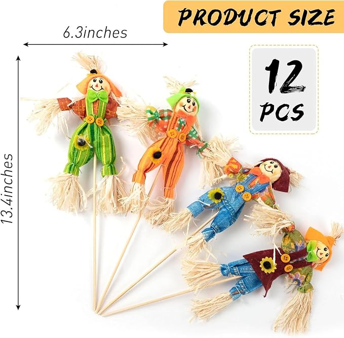 12 PCS Halloween Scarecrow Decorations, Scarecrows Fall Decor | Outdoor, Fall Harvest, Standing Scarecrow, for Garden, Home, School, Yard, Porch, Thanksgiving Decor ﻿