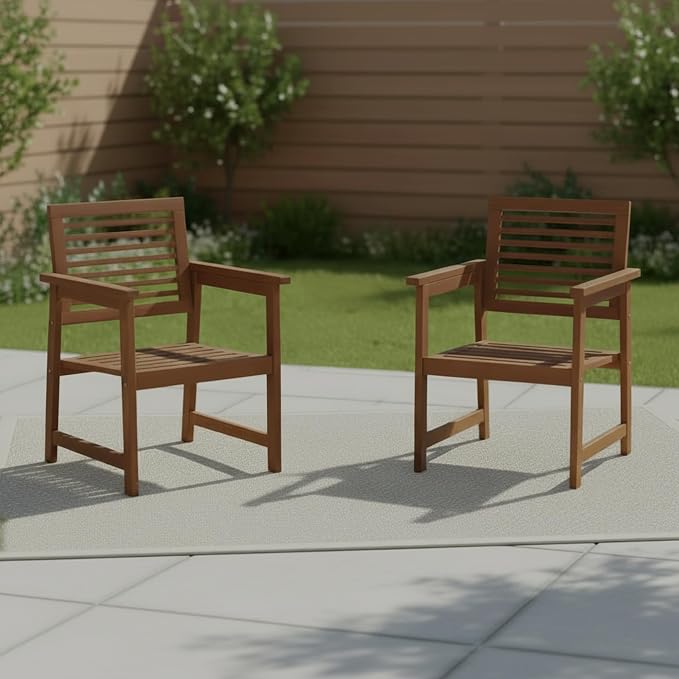 Furinno TIOMAN Patio Chair, Set of Two, Outdoor Lawn Chair, Armchair Without Cushion, for Patio, Garden, Porch, Light Wood
