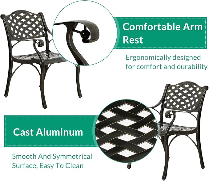 VIVIJASON 9-Piece Outdoor Dining Set for 8, All Weather Cast Aluminum Retro Patio Furniture Table and Chairs Set, Include 94.5" Rectangular Table and 8 Chairs with Umbrella Hole, Dark Bronze