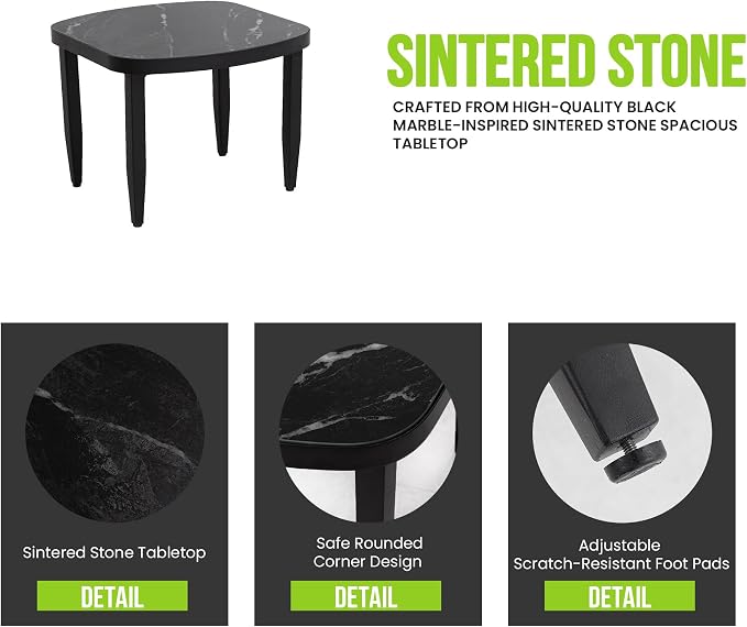 Outdoor Side Table, Square Sintered Stone Top, Ember Black