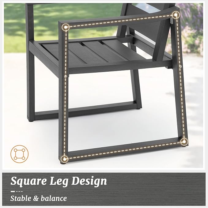Cozyman HDPS Patio Dining Chairs Set of 2, 350LBS, with Armrest, All Weather Kitchen Chairs with Square Frame Legs for Indoor Outdoor, Lawn, Garden, Backyard, Dark Gray