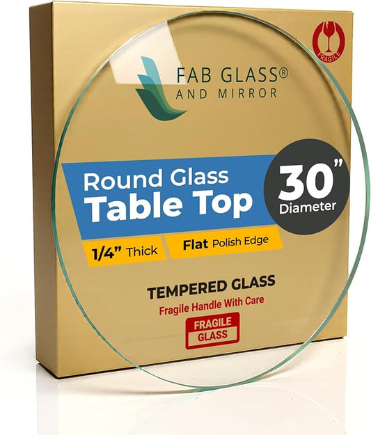 30 Inch Round Clear Tempered Glass Table Top with 1/4" Thick Polished Edges for Dining, Coffee Table, or Office Use by Fab Glass and Mirror