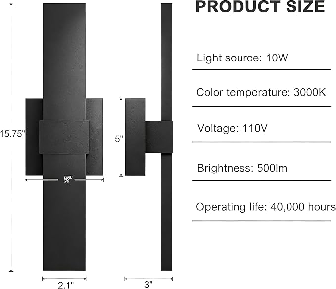 LamQee Aluminum 16 in Long Outdoor Wall Light Fixture, 3000K Integrated LED | Waterproof IP65, Modern Exterior Lights, Linear Outdoor Sconce, Wall Mount Outside Lighting, for House Porch Patio Garage