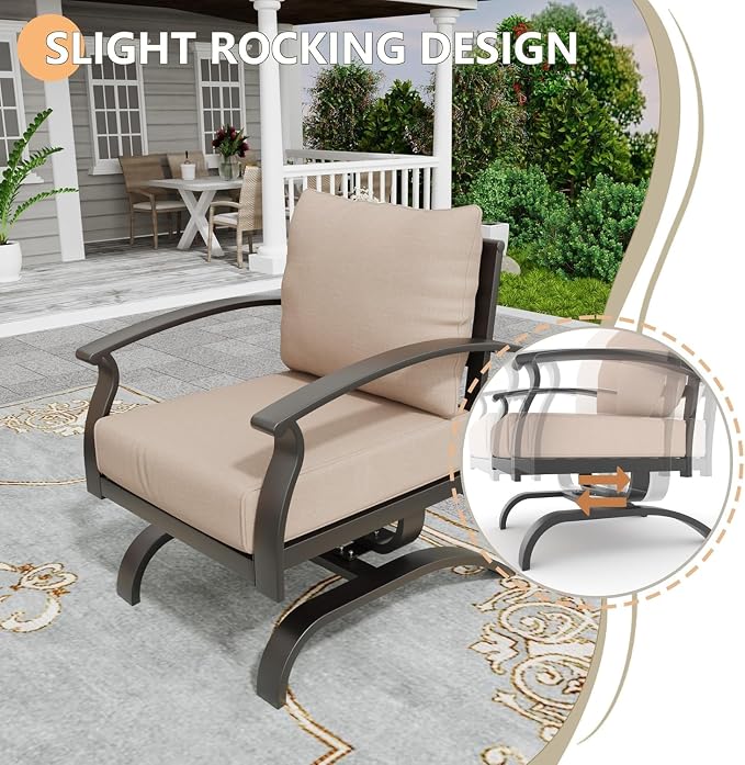 Metal Patio Furniture Set, 4 Piece Outdoor Sectional Conversation Sofa Set, 3-Seat Sofa w/2 Single Sofas and Coffee Table, Garden, Porch, Balcony, Deck, Sand